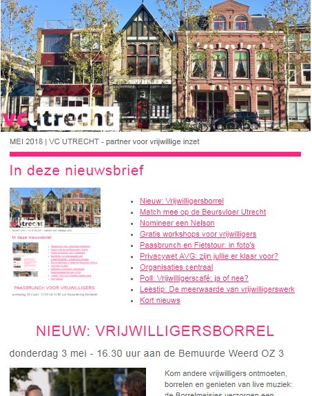 vcutrecht's tweet photo. In onze nieuwsbrief van mei lees je meer over de #Nelson Award Utrecht, onze vrijwilligersborrel, de Beursvloer en natuurlijk ons gratis workshopaanbod voor #vrijwilligers! https://t.co/ROAB5MzEt0 https://t.co/SRp6eZlsha