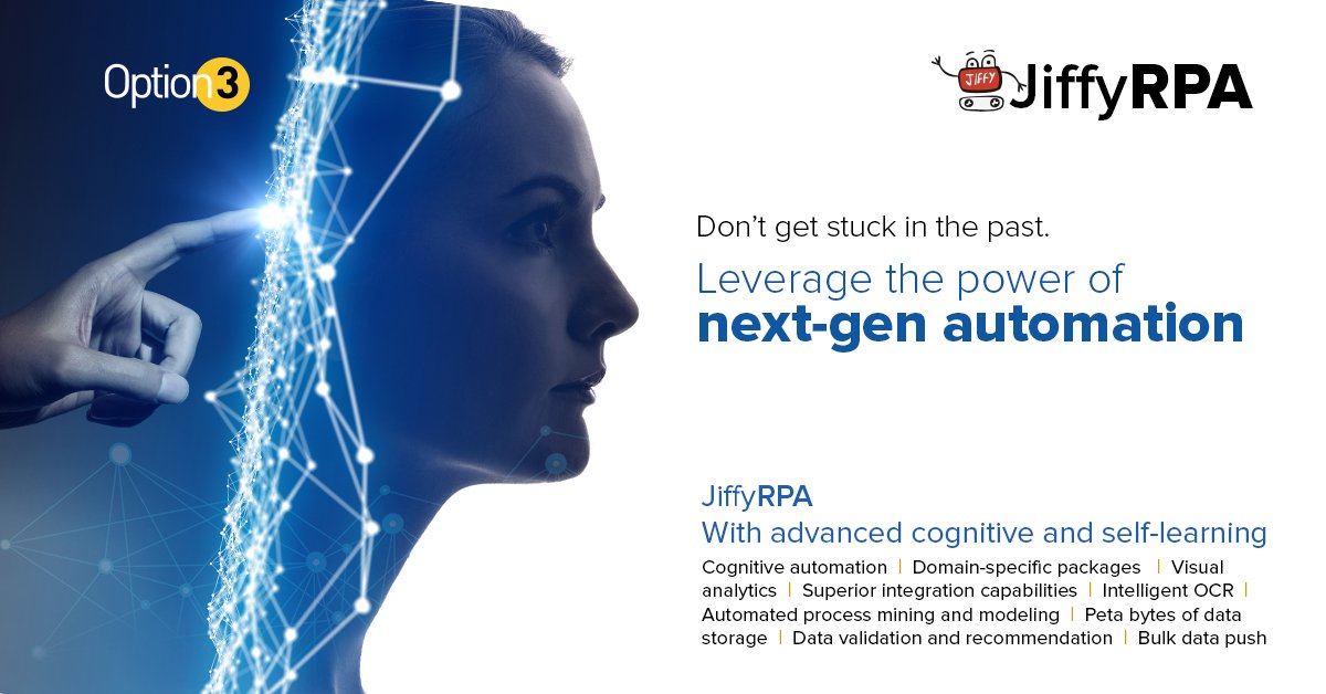 Jiffyai's tweet photo. Use #JiffyRPA to leverage the power of next-gen automation with advanced cognitive and self-learning capabilities.
See what Jiffy can do for you! Book a demo.
Visit : https://t.co/3oT1I6aaeE
#CognitiveProcessAutomation #AutomatedProcess #IntelligentOCR #RPA https://t.co/EaFA97Sshy