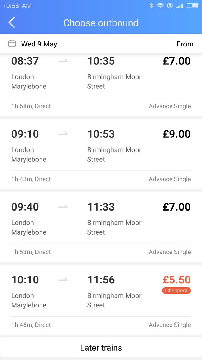 thetrainpal's tweet image. #TrainPal #CheapTrainTickets #UK #SplitTickets it cost only £5.50 from London Marylebone to Birminham Moor Street from Wednesday 09 May. 😎😎No booking fees! No extra charges! More cheap train tickets from here: play.google.com/store/apps/dev…