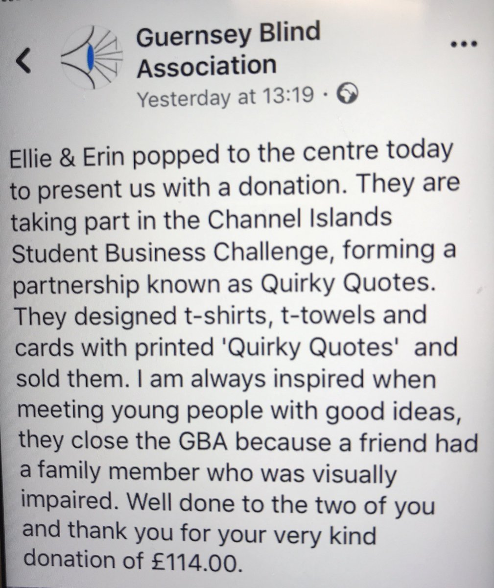 <a href="/LMDCHSCA/">LMDCHS Enrichment</a> <a href="/SBCGuernsey/">Gsy Student Business</a> well done Quirky Quotes! <a href="/GuernseyBlind/">Guernsey Blind </a>