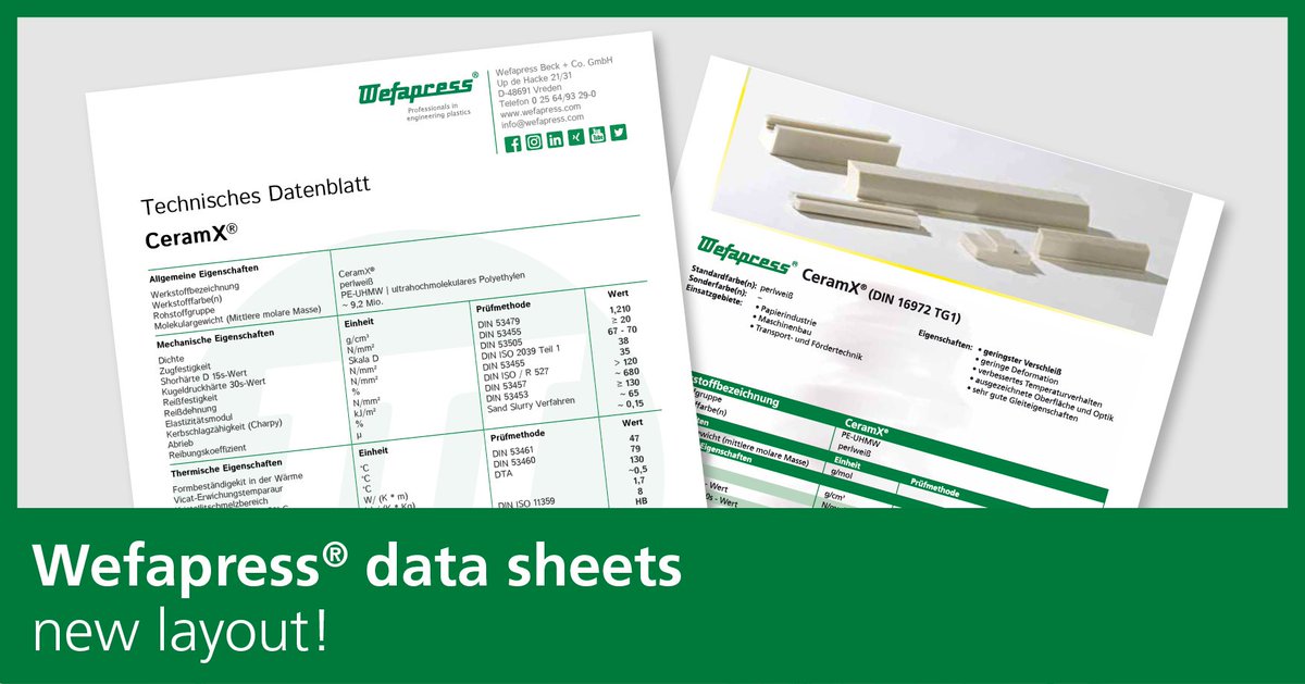 In the future, Wefapress® data sheets will be created directly from the DataApp of our website so that they can be found under the respective material types at the bottom of the page or in the download area. Check it out at bit.ly/2JU1AzL #plasticparts