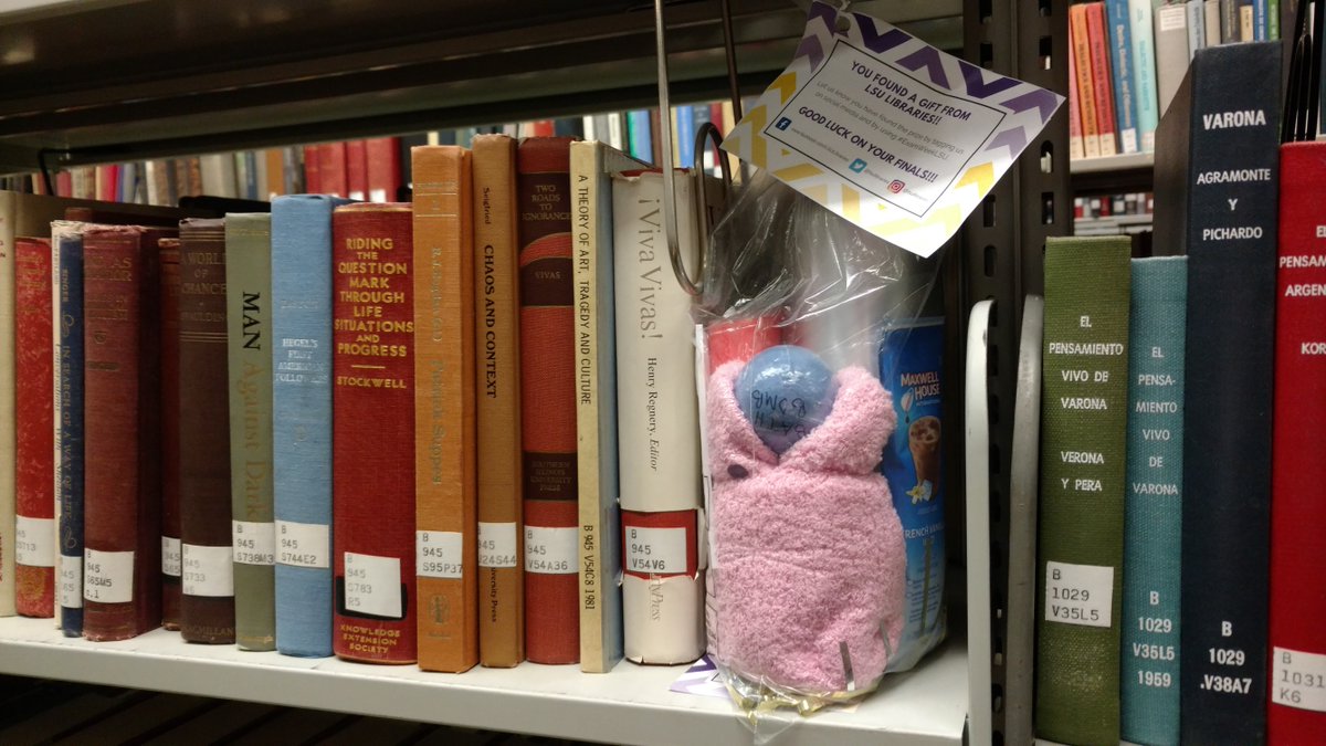 lsulibraries's tweet photo. Get your search on, Tigers! There are two finals gift bags hidden in Middleton Library. Look at these pictures to see where to find them. #ExamWeekLSU https://t.co/WY2qCsIvyg
