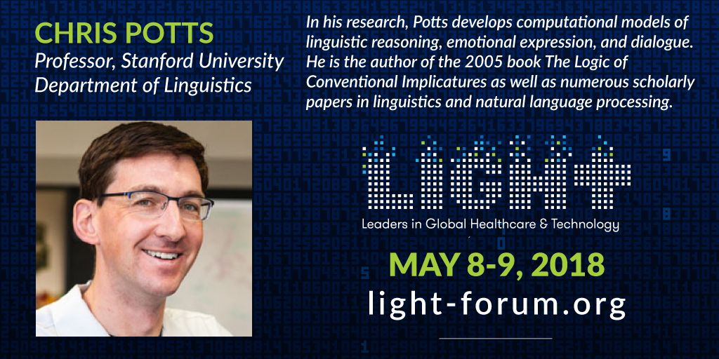 light_forum's tweet photo. "Some of the most valuable insights about how to improve patient outcomes are locked away in the notes doctors write about their interactions with patients, or lost in a sea of academic publications." — @ChrisGPotts #LIGHTForum2018 https://t.co/2SSA4FYHVG #NLP #DigitalHealth #EMR https://t.co/MNLALZZv8f