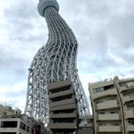 陽気な感じに見えるんだけどｗスカイツリーのパノラマ撮影を失敗したらぐねぐねになったｗ