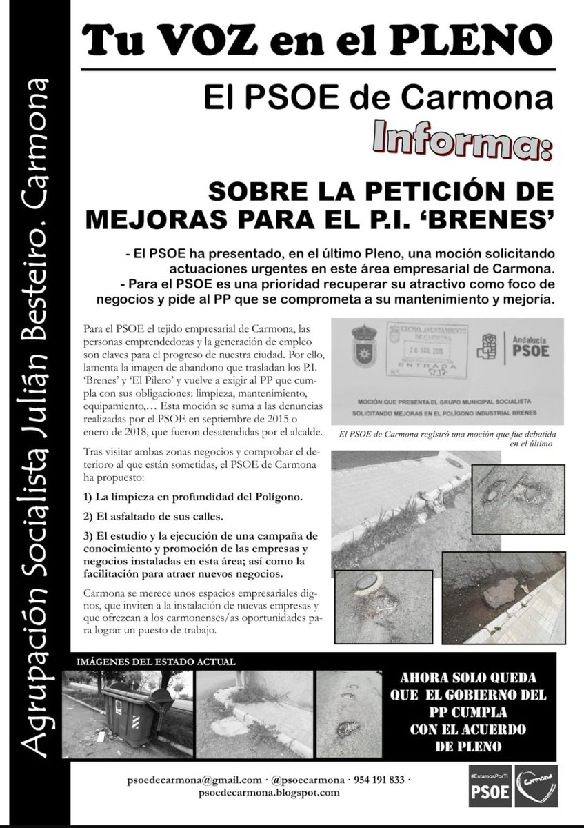 psoecarmona's tweet photo. Tu Voz en el Pleno. Mejoras en P.I."Brenes". #EstamosPorTí @diacarmona @CarmotubeTV @gacetacarmona https://t.co/Rw6DJJgFsB