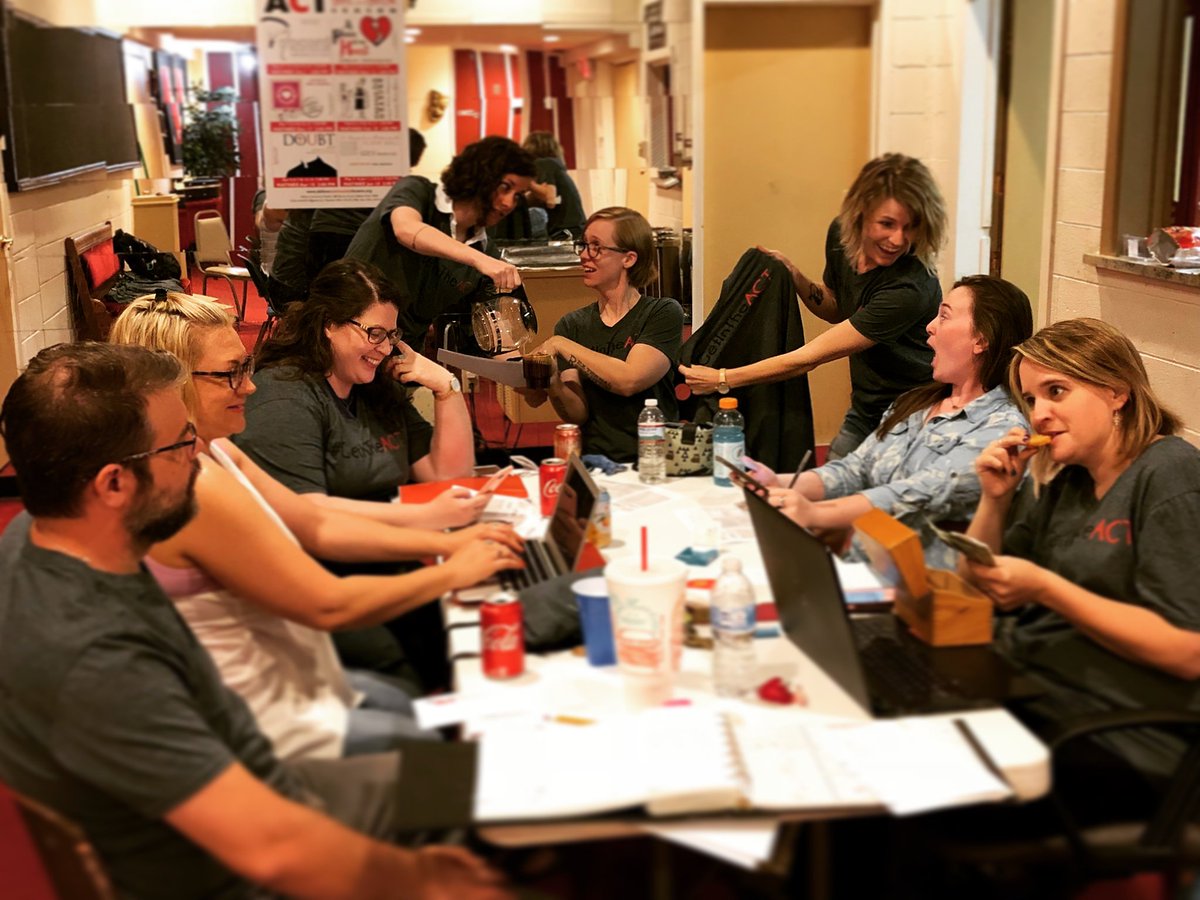 the_astronaut's tweet image. Here we are, your @ACTAbilene Fundraising Committee, hard at work during the final hours of #AbileneGives last night. Very serious. I love this theatre. #GetInTheACT