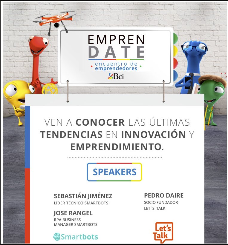 SmartbotsChile's tweet image. ¿Listo para tu primera cita? Mañana seremos uno de los presentadores en #Emprendate de @BancoBci ¡No te lo pierdas! elmostrador.cl/agenda-pais/20…