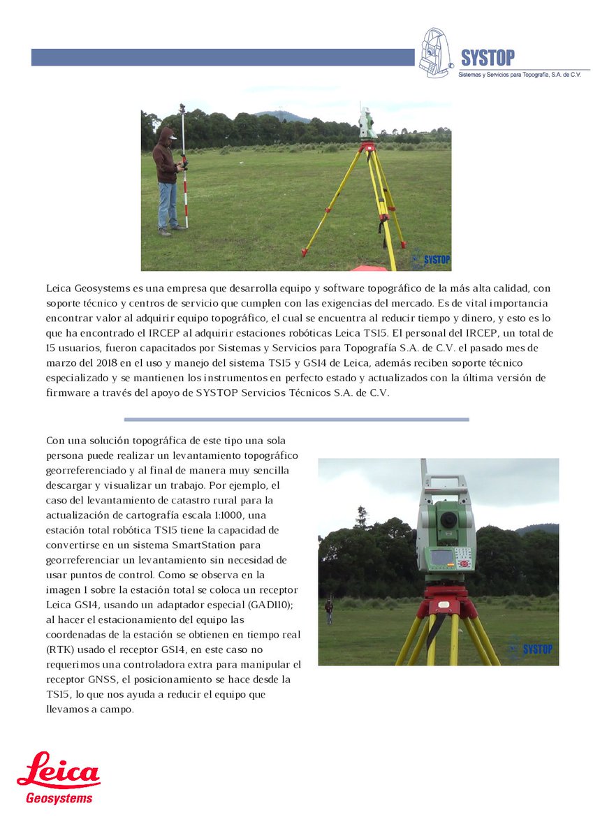 gruposystop's tweet photo. EL IRCEP (Ins. Registral y Catastral del Puebla) ha ocupado tecnología de @LeicaGeosystems distribuida y asesorado por Systop. Conoce más de este trabajo conjunto en este boletín. #sytop #IRCEP #leica #estaciontotal https://t.co/djiSxvtEqe