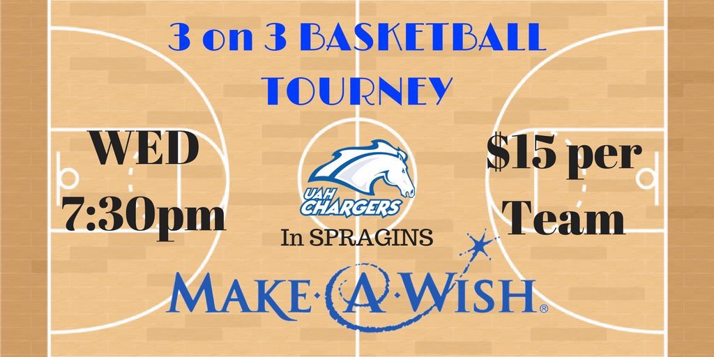 UAHSAAC's tweet photo. 🏀TODAY IS THE DAY!!! We will see you tonight at Spragins for our second annual 3 on 3 B-BALL TOURNEY for @MakeAWish !! 🏀 https://t.co/NshUzIuE2W