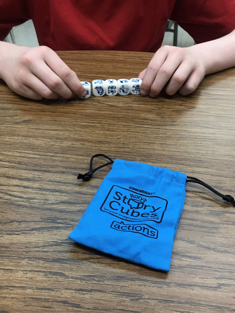 CC_SLP's tweet photo. Ready...Set...Action! #storycubes #storytelling #verbtenses #characters #elements @WilkinsJH1 https://t.co/T3AuWGaRZK