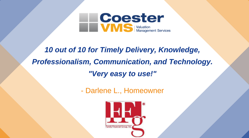 CoesterVMS's tweet photo. Thank you Darlene for the feedback! We're happy we were able to work with Family Financial Group to provide you with a positive appraisal experience! #ThankYou #CoesterVMS #FamilyFinancialGroup https://t.co/eIYE1jNhpt