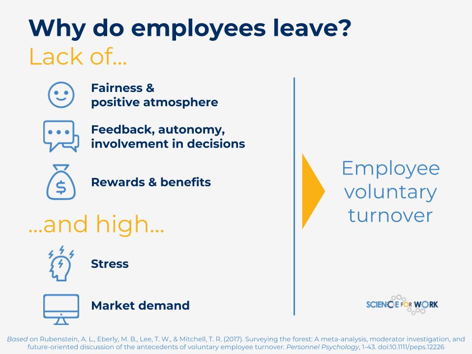 ScienceForWork's tweet photo. Why do employees leave? 
This Evidence Summary by @iulia_cioca  packs the answer from more than 300 studies with 670,000 people!
https://t.co/K6pMXxUtnK 
#MakeWorkBetter with #EvidenceBased #Management &amp; #HR | #EBHR #EBMgt #IOPsych https://t.co/yQpOSKG7i5