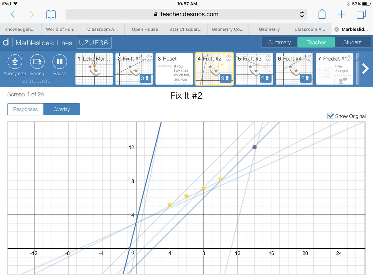 aliceaspinall's tweet photo. Playing marble slides in @Desmos in #2Pmath and you do NOT want to be the one to pause this game right now. Never heard them so angry to not be allowed to do math 😂 #mtbos #iteachmath https://t.co/MerwZBqBnn
