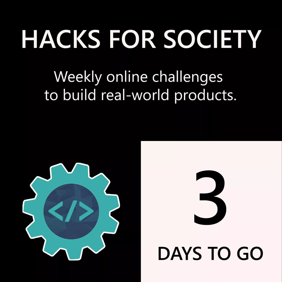 thehacksociety's tweet photo. Hacks for Society... Going live in 3 days...
#hacksociety #hacksforsociety #hackthechallenges #hacktheworld #hacktowin #techchallenge #loveforcode #comingsoon #3daysleft #telegrambotchallenge https://t.co/cLI3JnodlQ