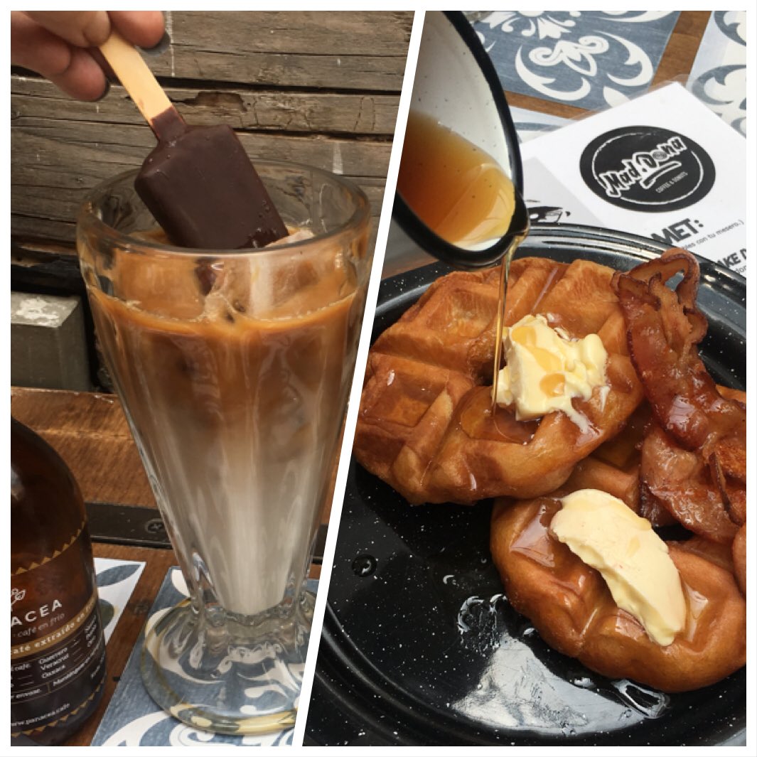 #FelizMiércoles. Recomendación mañanera del día de hoy: un #coldbrew <a href="/panacea_cafe/">PANACEA Cold Brew</a> de la semana con #lechedealmendra y paleta organica de cacao/almendra/piñón con unos #donutwaffles calentitos con mantequilla, Maple y tocino o plátanos bruleados y helado de vainilla ... Que tal?