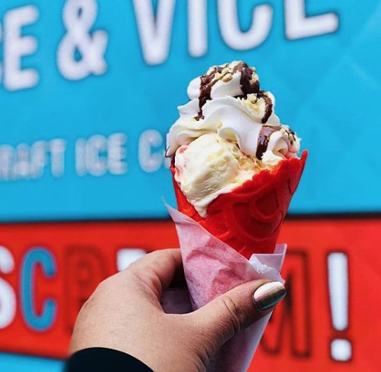 TimesSquareNYC's tweet photo. It's perfect #ISCREAMTSQ weather! Indulge in @iceandvice ice cream while simultaneously giving 5% of your purchase to socially relevant causes today at the I SCREAM! kiosk on Bway btwn 43rd & 44th Sts. #TSQMKT #eatUrban #WednesdayWisdom https://t.co/dQoymnqisb