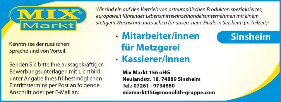 mixmarktonline's tweet photo. Mitarbeiter für Metzgerei, Kassierer in Mixmarkt Sinsheim - https://t.co/4ahISrcHnr - #Arbeitsstelle #Stellenangebote https://t.co/ZGGGTb6tio