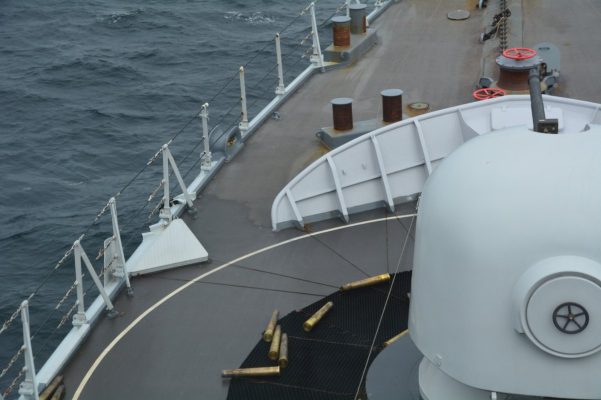 Smoke on the water!  🇧🇪 F931 Louise-Marie conducting Naval Surface Fire Support (= shore bombardment) during #JointWarrior in the North of Scotland with UK spotters ashore. #WeAreNATO