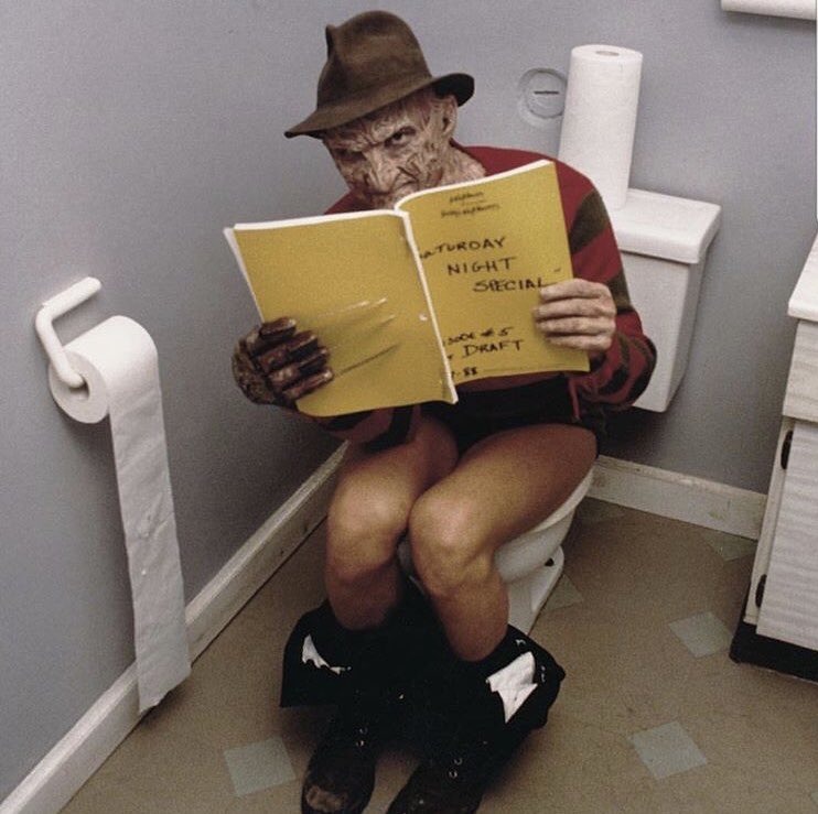 RT this photo of Freddy Krueger reading on the toilet.