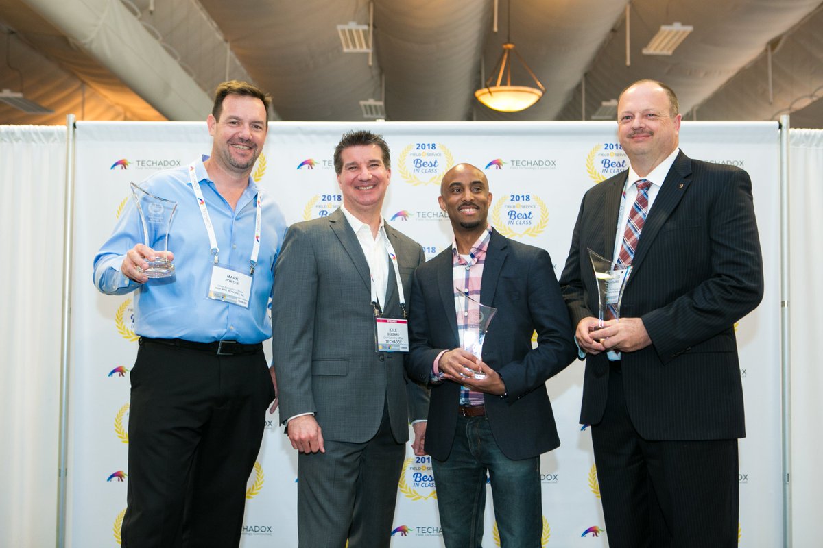 Techadox's tweet photo. #Techadox COO Kyle Buzzard pictured alongside the #FIeldServiceUSA award winners (l to r) High Wire Networks, Inc., Cox Communications, &amp; Porsche Cars North America (PCNA). https://t.co/mvIo8DQ0PL