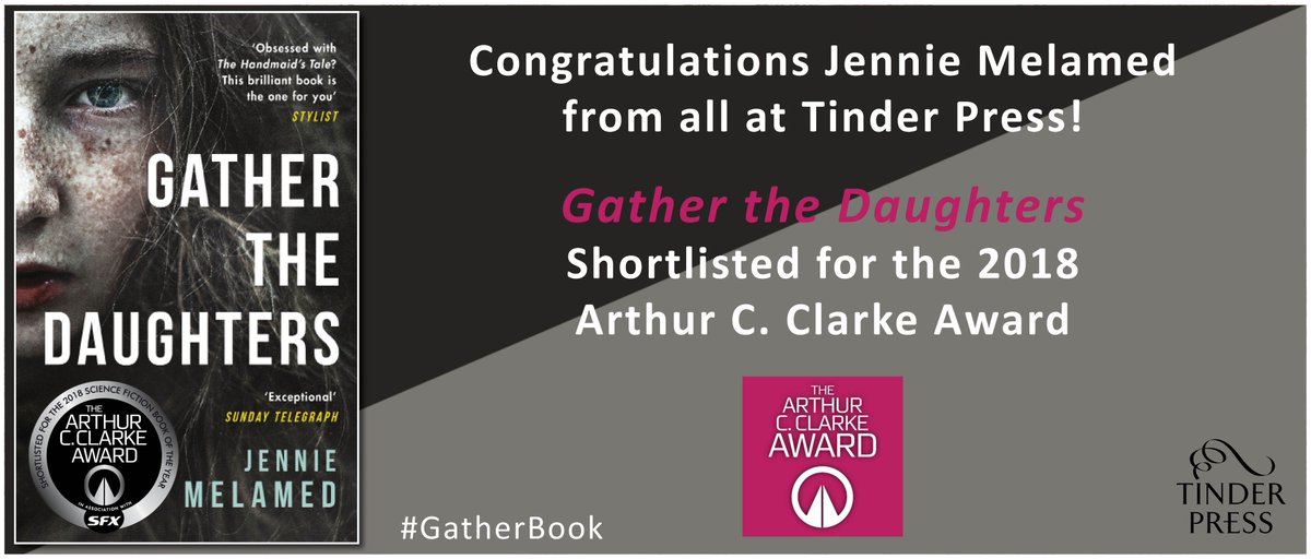 Bookywookydooda's tweet photo. Absolutely CHUFFED for @jennie_melamed GATHER THE DAUGHTERS shortlisted for @ClarkeAward !!!! And, given that it is a totally chilling feminist dystopia, how apt that the 1st ever winner was #HandmaidsTale @MargaretAtwood 32 year ago! #GatherBook #ClarkeAward https://t.co/QeKAY6yP9N