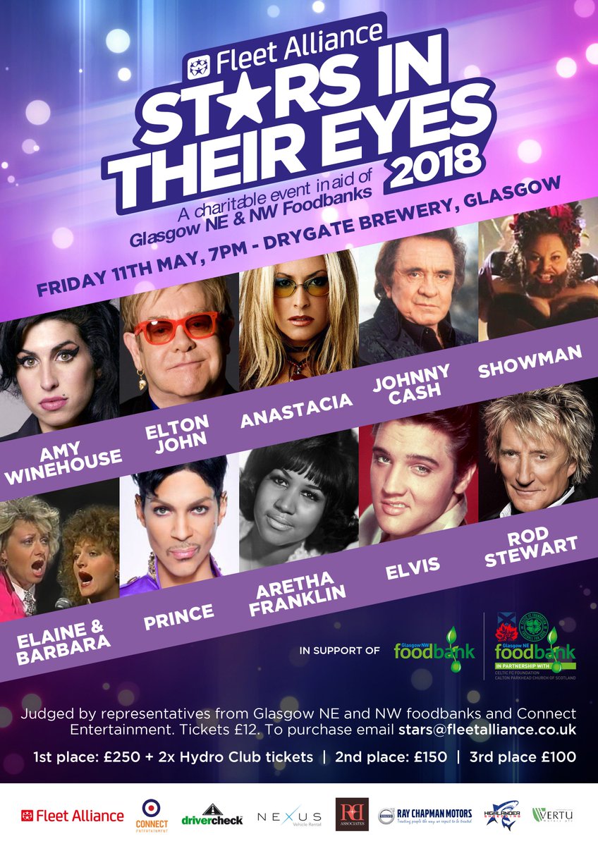 FleetAlliance's tweet photo. 🎤How many people can say that they have seen all of these acts on one stage!?
Our 10 competitors have picked their acts and what a night it's going to be! If you don't yet have your ticket, send us a message. #StarsInTheirEyes2018 ⭐️
@GlasgowNE @Glasgow_NW_FB @ConnectEnt14 https://t.co/dHiwEV4KvY