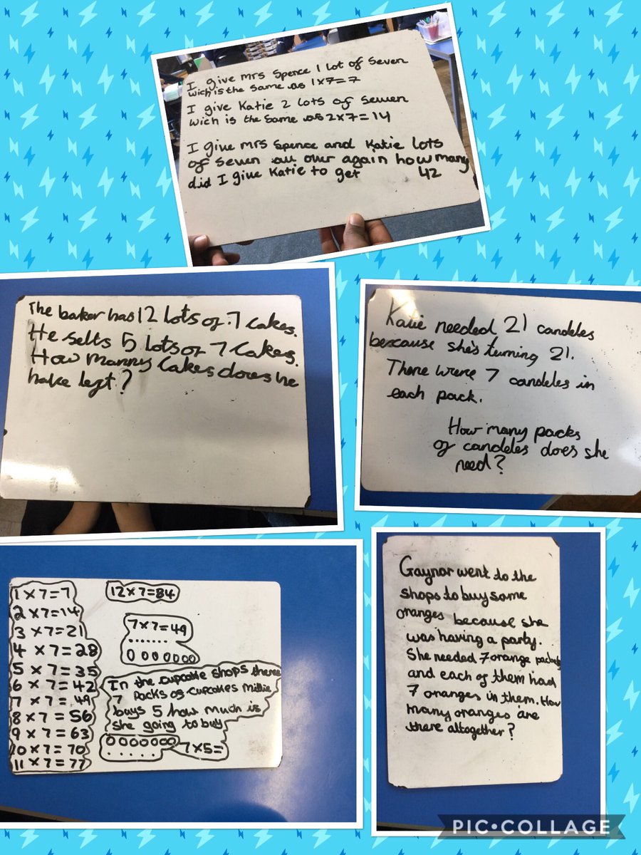 EPSMrsSpence's tweet photo. Using our #QuickSix in #maths today. Can the children write a worded problem using what we know about #SkipCounting in the #SevenTimesTable? Of course they can. ๐๐ผ (@PicCollage by a Y3 #ipadExpert. Thank you) @Megan_Hardy93 @Eastfield_EN3 @DHTEastfield @EPSNicoleJ https://t.co/IE69CNqDx7