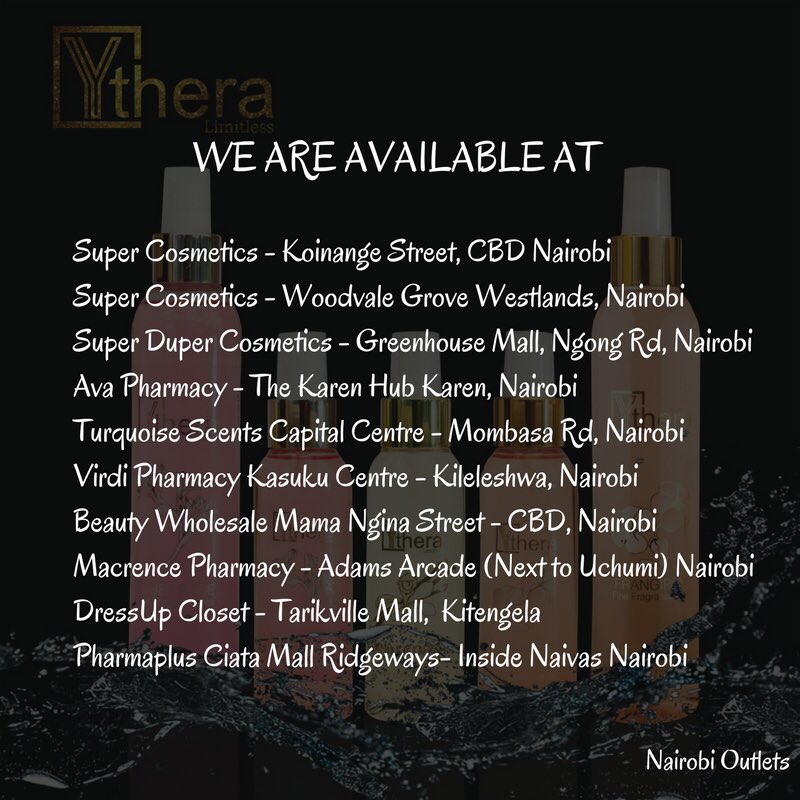 Ytherabeauty's tweet photo. Pop by an outlet near you and sample our exquisite body mists and choose from:
🌺Exotic Frangipani
🌺Sophisticated Tuber Rose
🌺Captivating Vanilla Orchid
#YtheraBeauty #BeLimitless #SimplyExquisite #SpritzandStrut #ItsKenyan #OwnedbyaKenyan #Mists #Scents #Woman https://t.co/rJmeNQYC0d