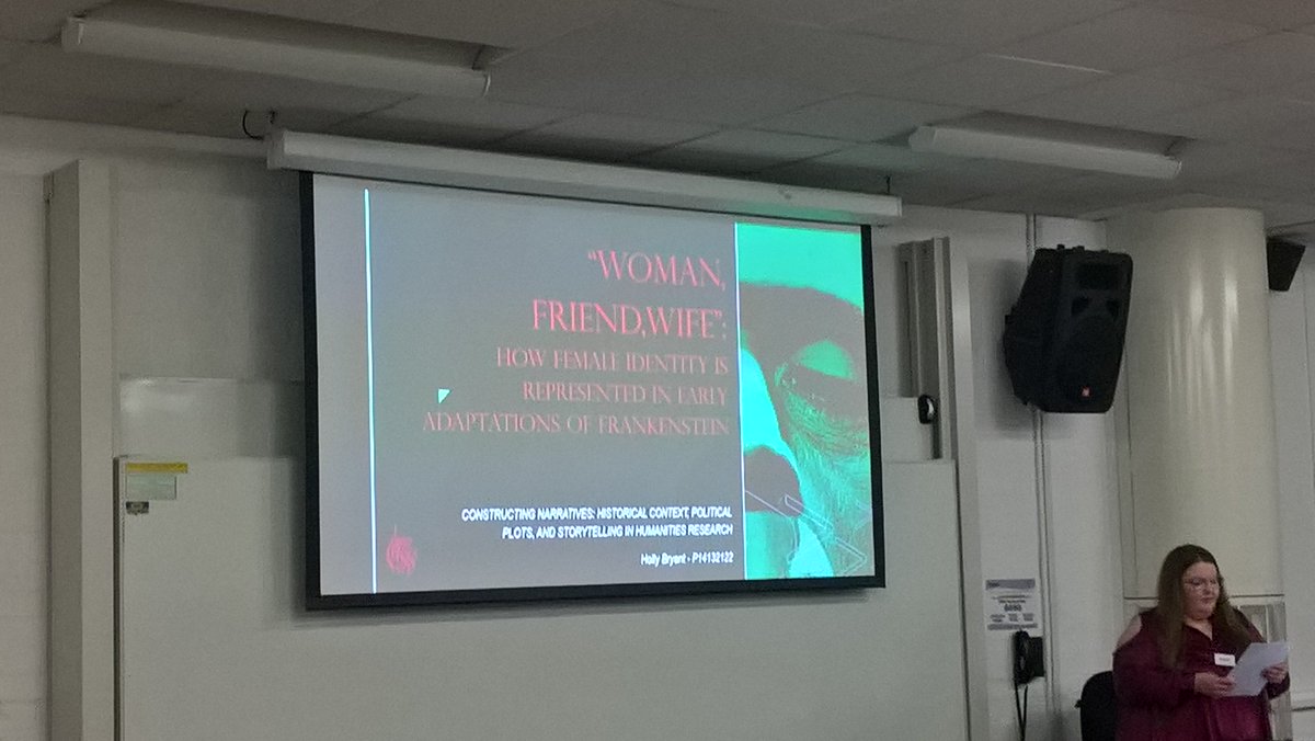 ablackwell89's tweet photo. Holly Bryant discussing female functionality in Frankenstein and its horror adaptations #DMUNarratives @HUMSConference https://t.co/9Tqvh5coWj