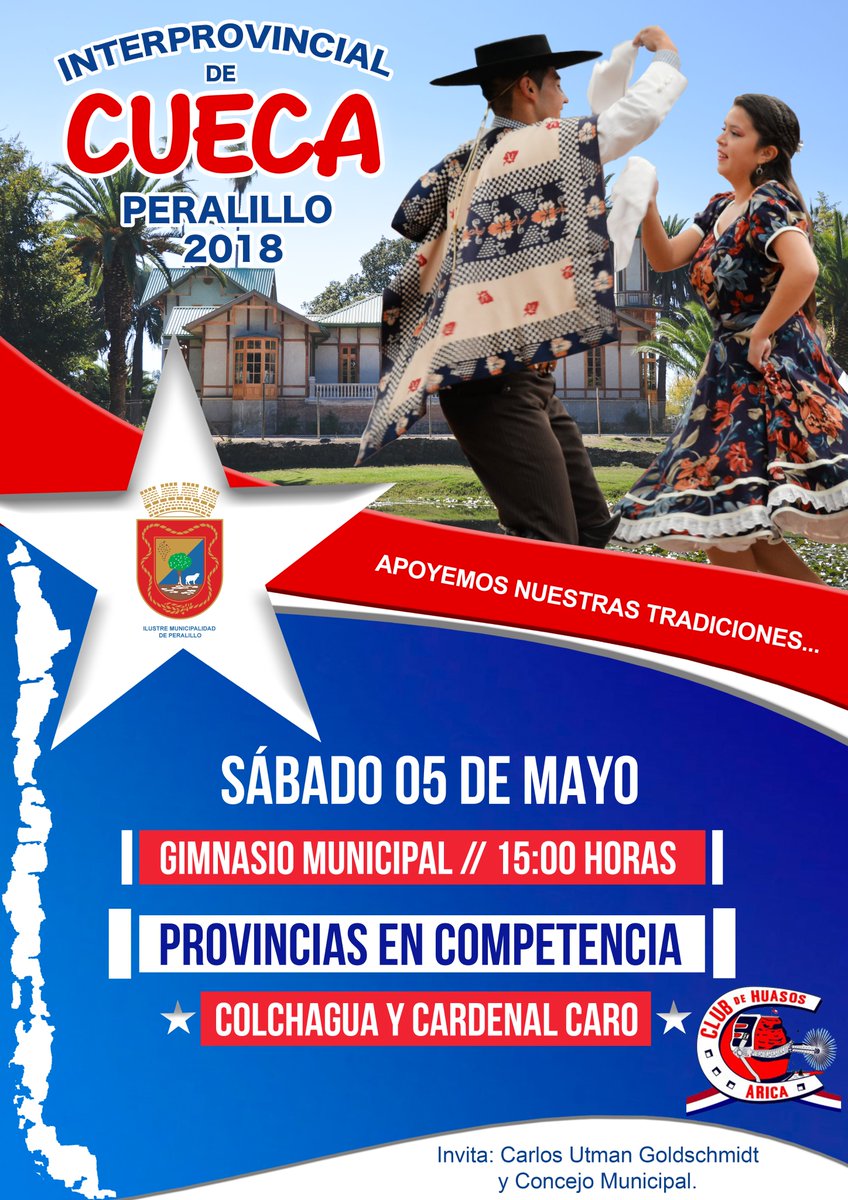 muniperalillo's tweet photo. #AlcaldePeralillo Carlos Utman, te invita a ser parte del InterProvincial de Cueca Peralillo 2018. Gimnasio Municipal, Sábado 05 de Mayo a las 15:00 horas. Apoyemos a Evelyn y Jose, quienes nos representaran en esta hermosa competencia. Te esperamos!! https://t.co/g4chy75Kqm