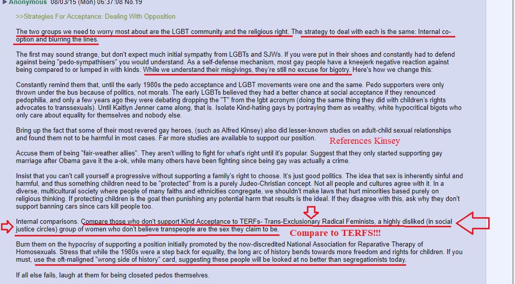 ‘Strategies for Acceptance: Dealing with the Opposition’. Wow, it suggests that those who oppose Paedophilia need to be compared to and called TERFs. It says if necessary use the ‘wrong side of history argument’.