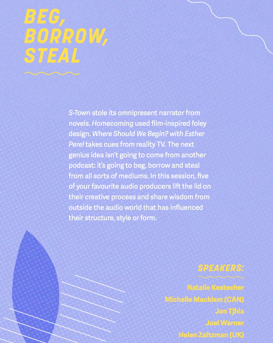 michmacklem's tweet photo. how can we bring more outside influences into the form + content of podcasts?? so I'm incredibly enthused to address this during the @audiocraftfest panel Beg, Borrow, Steal alongside the brilliance of @HelenZaltzman, @joelwerner, @kestecher &amp; @PaperRadio https://t.co/TUebmUxqUz