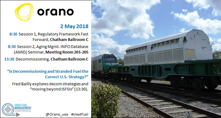 Orano_usa's tweet photo. “Is Decommissioning and Stranded Fuel the Correct U.S. Strategy?” Catch this Orano presentation and other insights during today’s panels at NEI’s #UsedFuel Mgmt conference. https://t.co/XAUM0ou3Bv
