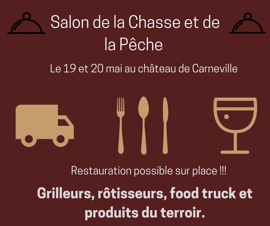 OCMeve's tweet photo. Salon de la chasse et de la pêche au Château de Carneville le 19 et 20 mai 2018. 
Restauration sur place avec rôtisseurs, grilleurs, food truck et produits du terroir. 🍔🧀
#salonchasseetpeche #familial #cotentin #sorties #chateaudecarneville #restauration #animations #Carneville https://t.co/3pa19vnNsK