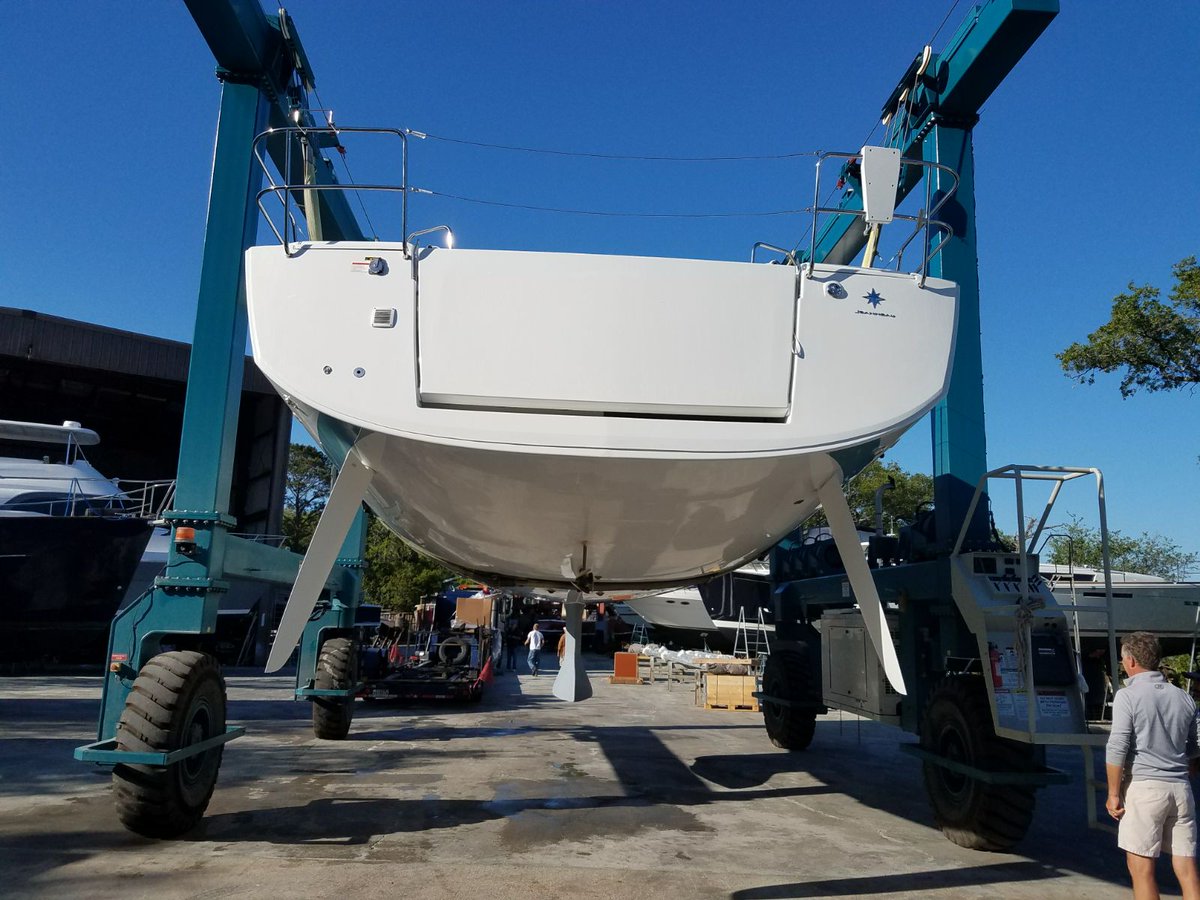 JeanneauAmerica's tweet photo. The very 1st U.S. built Sun Odyssey 440 has arrived to our dealer, #DunbarYachts in Georgia! #jeanneau #jeanneausail #sunodyssey440 #sailing #usbuilt https://t.co/01uVSeCR0S