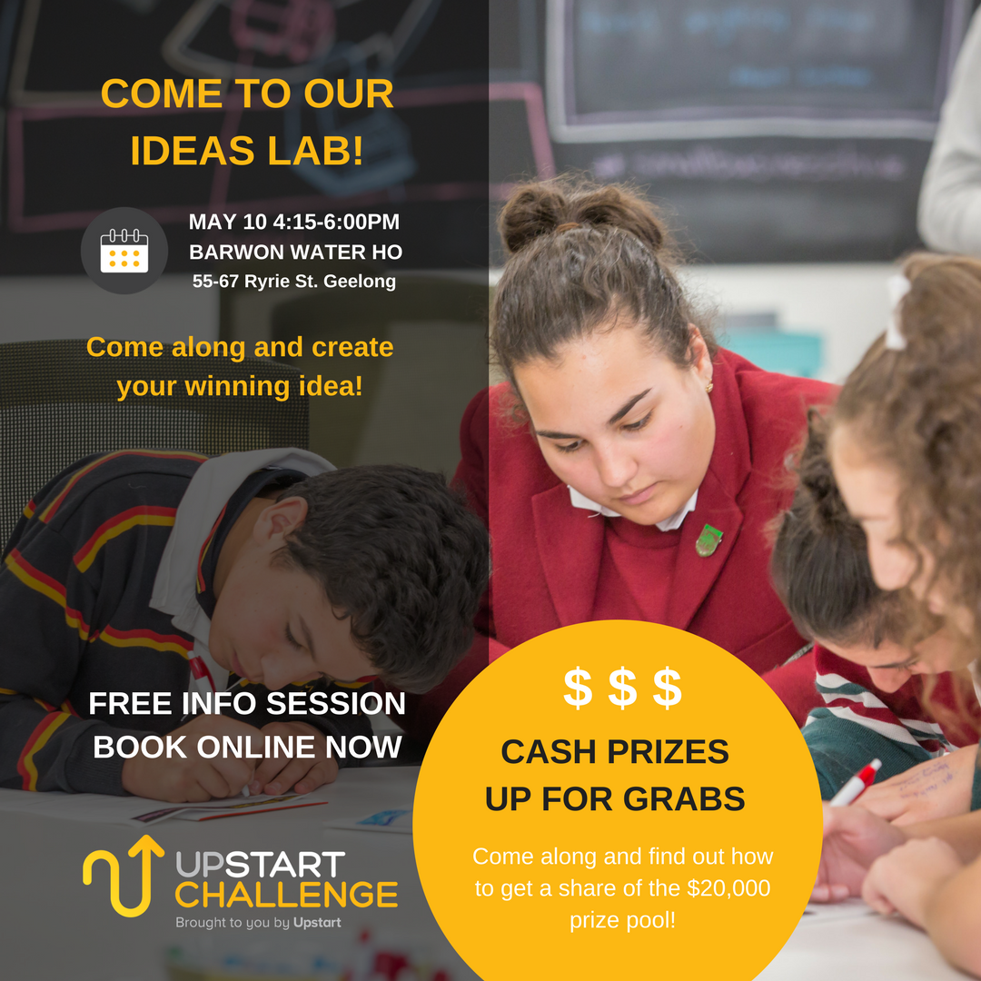 Upstart_HQ's tweet photo. Do you have some budding Elon Musk’s in your life? Then get them to come along to the Upstart Ideas Lab! We help students generate and evaluate their ideas &amp; provide support to students entering the Upstart Challenge! #geelong #school
Book now, it's free! https://t.co/IJDQ5fNpgQ https://t.co/uKSgLgIBQ1
