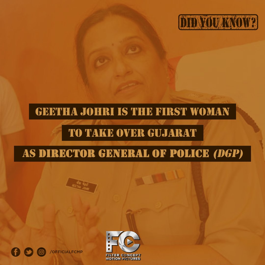 officialfcmp's tweet photo. #GeethaJohri is Gujarat's first woman #IPS officer who takes over the state as #DGP.

#GoodMorningAhmedabad #FCMP #GujaratiFilm #GujaratPolice https://t.co/cz9Euut9f9