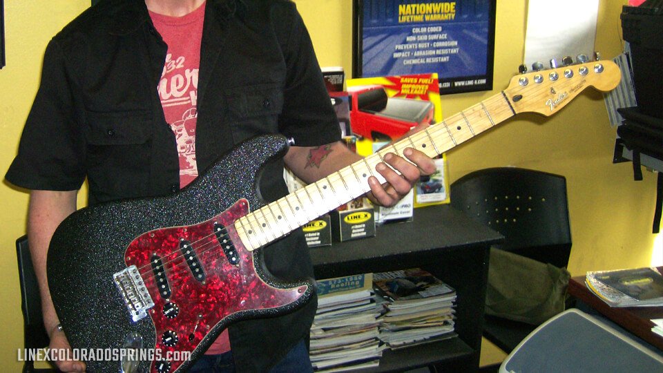 LineXCos's tweet image. And you thought #LineX was just for #bedliners... We know Jimi Hendrix would be jealous of this one! #guitar #music #colorado #coloradosprings #linexit #electricguitar #jammin #rocknroll