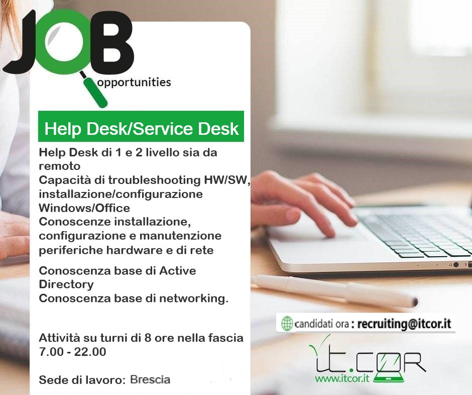 ITCOR_Srl's tweet photo. Candidati alla nostra offerta di lavoro!

#helpdesk #itcor #job #search #brescia #informatica #lombardia https://t.co/xG2Gcy52Un