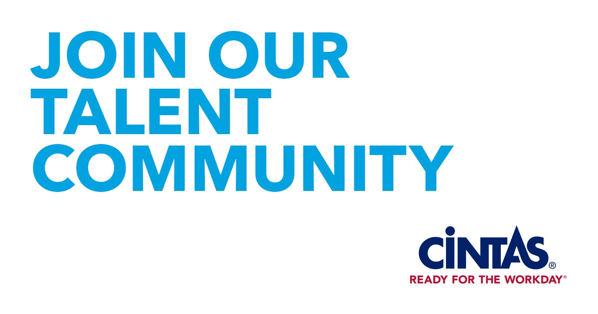 CintasCorp's tweet image. Looking for Cintas jobs delivered straight to your inbox? Join the Cintas talent community! bit.ly/2HIB8Ha