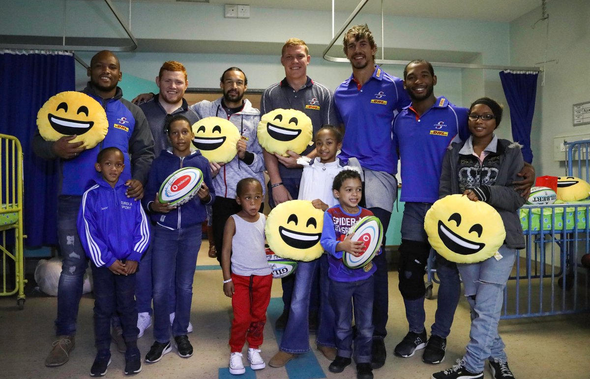 VodacomRugga's tweet image. The DHL @THESTORMERS visited the Tygerberg Hospital to meet the smiling faces of some of the children who benefit from the Vodacom #Tries4Smiles campaign. With each try they score, R3000 is donated to the @SmileFundSA to help spread smiles with life-changing surgeries.