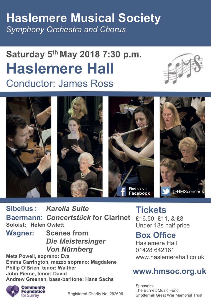 ViolinvonBohlen's tweet photo. Haslemere Symphony Orchestra and Chorus brings all this! 🎻🤵
Sibelius Karelia Suite
Baermann Concertstück for Clarinet
Wagner Die Meistersinger von Nürnberg Conductor James Ross
#Haslemere #Sibelius #Waverley #Baermann #Wagner #Chorus #Clarinet #Surrey https://t.co/rITOEa4eQL