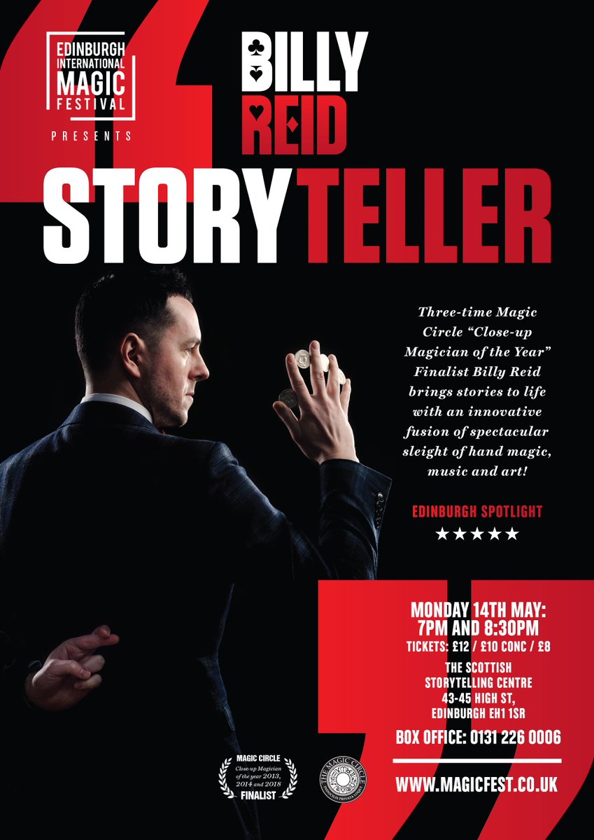 MagicFest's tweet photo. Take a seat and experience @BillyRmagician’s journey from impressionable young boy to a fully-fledged sleight-of-hand master as he shares with you his favourite stories, moments and tricks from a life in magic.

#EdMagicFest @ScotStoryCentre

https://t.co/Inpmo3iEva https://t.co/BBHtzErZnT