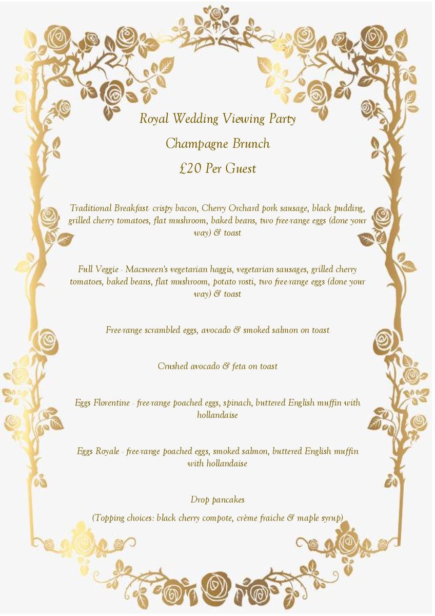 We've got the perfect excuse for a bit of bubbly in the morning! 

Join us for a Royal Wedding Champagne Breakfast Viewing Party on Saturday 19th May in our Dulwich Suite. Tickets cost only £20 per person!