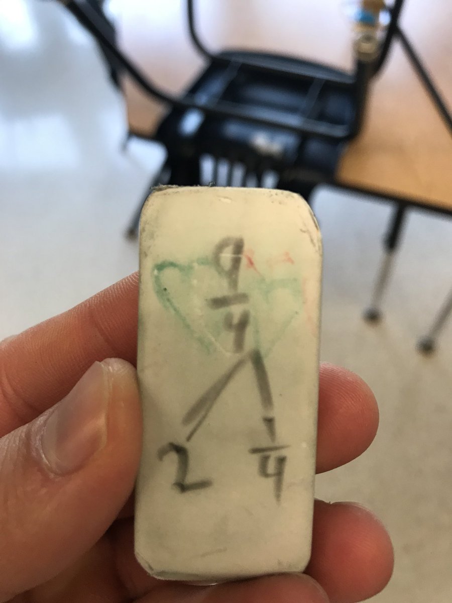 Wow4thGrade's tweet photo. When a student tattles on another student for writing on an eraser...but that other student was just changing an improper fraction to a mixed number 😂 😂 😂 https://t.co/Tl8KZZMujD