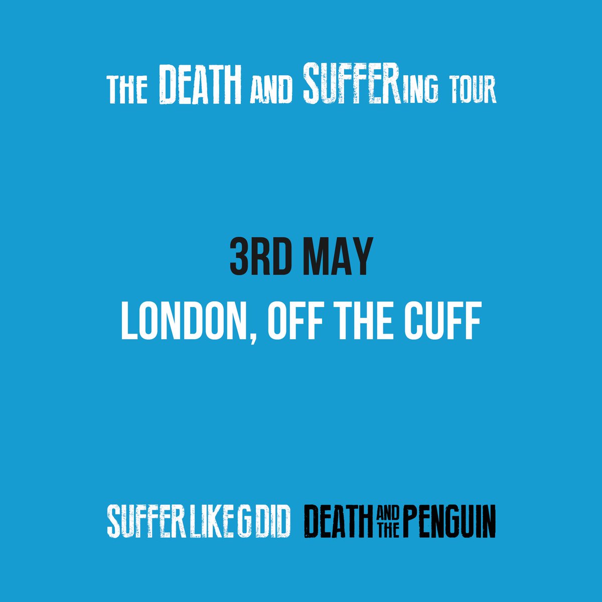 Continued posi vibes tomorrow on the #deathandsufferingtour with <a href="/datpmusic/">Death and the Penguin</a> We’re playing Herne Hill with support from #letsgetswimming Tickets £5 on the door and music begins at 9pm #live #gig #tour #sufferlikegdid #deathandthepenguin #diy