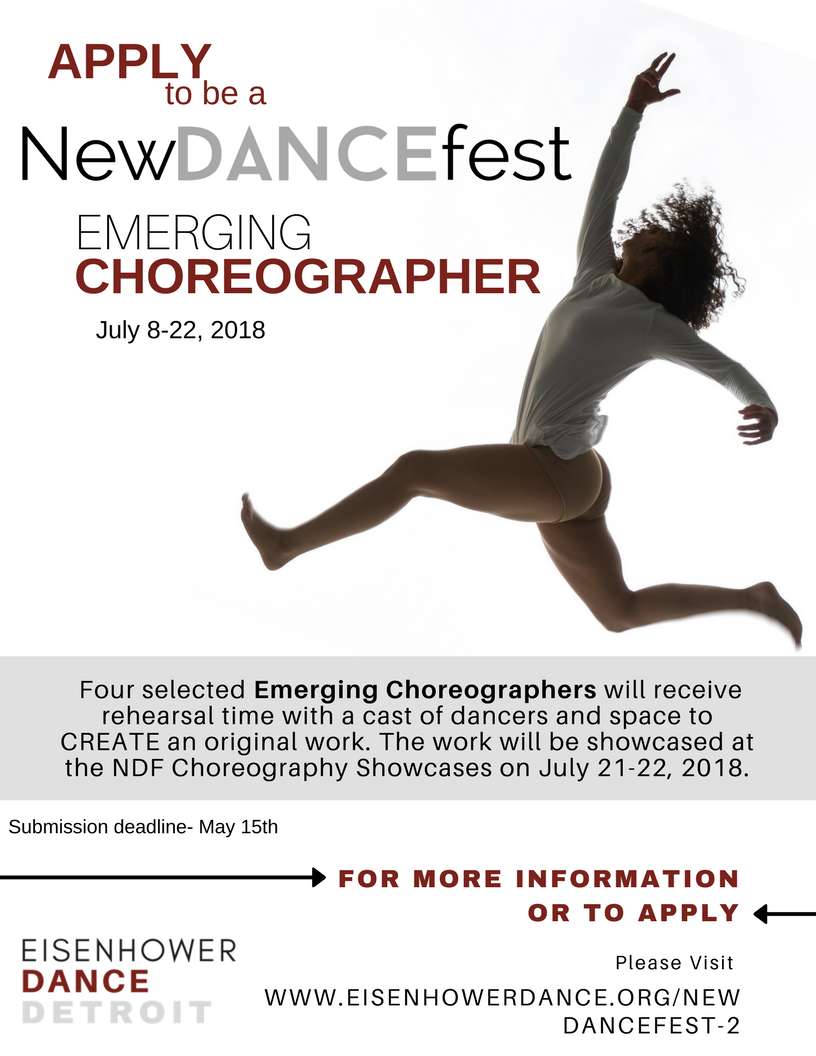 **Summer Intensive Alert!!

Eisenhower Dance Detroit Presents 
New Dance Fest 
July 8 - 22, 2018 
Ages 16+ Advanced/Professional Division 
Pre-registration: clients.mindbodyonline.com/classic/ws?stu…