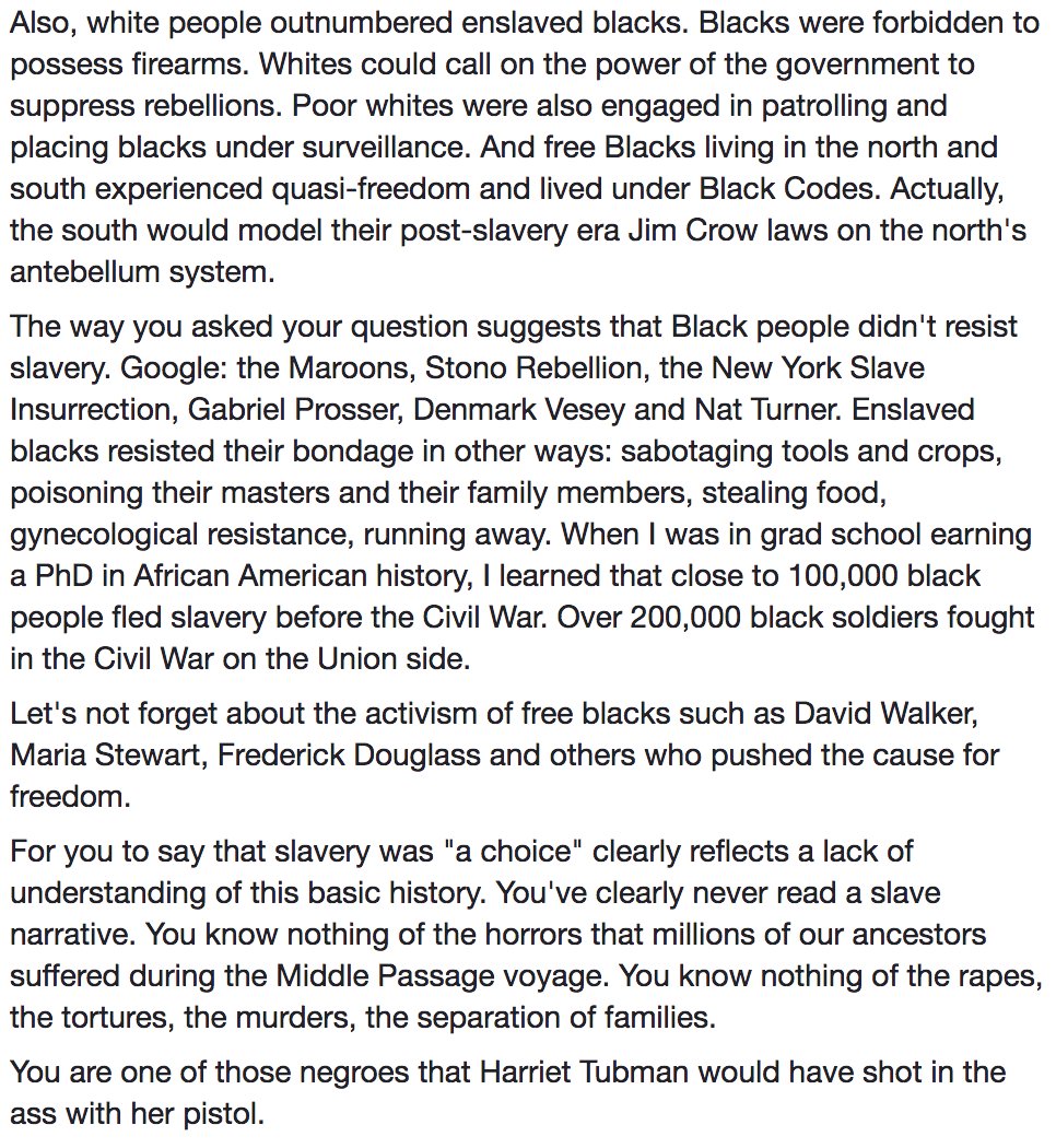 _SJPeace_'s tweet photo. "You are one of those negroes that Harriet Tubman would have shot in the ass with her pistol."- Stacey Patton to Kanye West 

#IfSlaveryWereAChoice #SlaveryWasAChoice https://t.co/adeKbygxXW