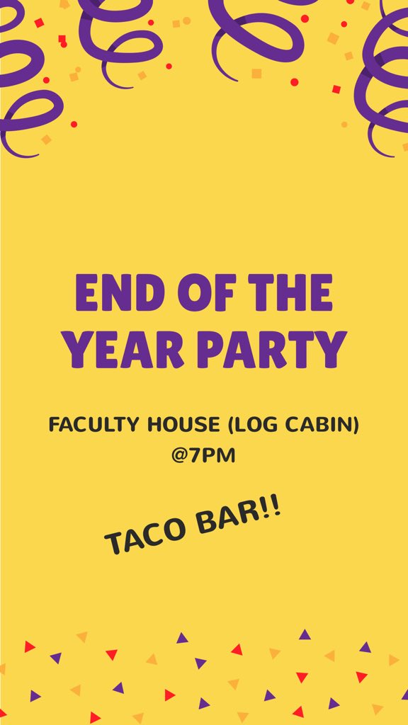 wkruf's tweet photo. come join us for our end of the year party!! We will be having a TACO BAR 🌮! @ the Log cabin at 7! https://t.co/4B19MXeP2r
