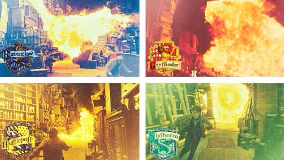 PotterWorldUK's tweet photo. “If you pay attention, there is a very important scene in the Room of Requirement when the fire is personified in each Hogwarts House. This shows that every House has two sides. Good and evil.” – David Yates https://t.co/3lAO13azk3